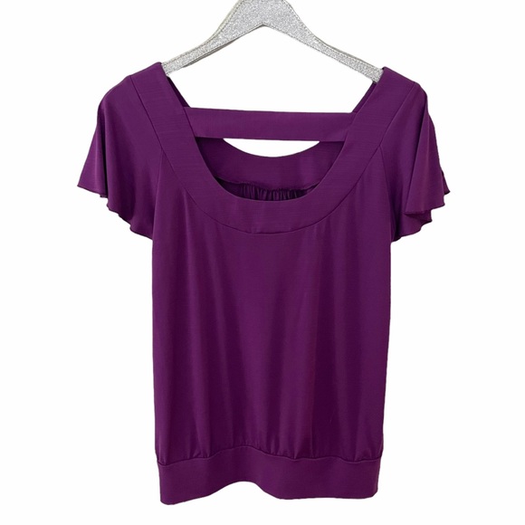 I.N. Studio Magenta Purple Short Sleeve Blouse with Cutout Back - Picture 2 of 7